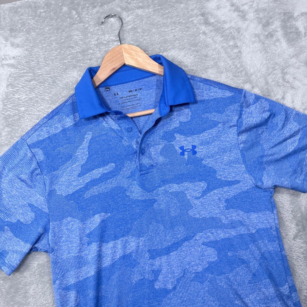 Under Armour Playoff Polo Mens Medium Blue Camo Short Sleeve Athletic Shirt